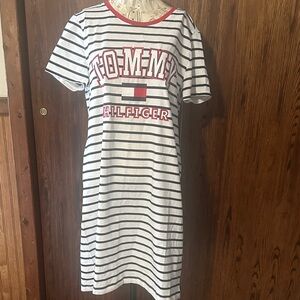 Tommy Hilfiger White and Black Striped Midi Dress